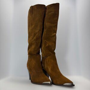 Free People Stevie Tall Suede Boots Cognac Brown Size 38.5 / US 8